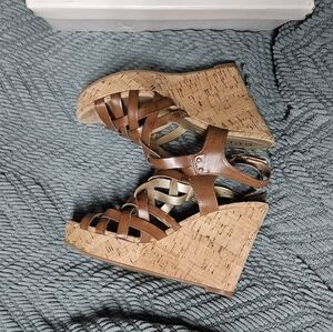 Guess Brown Wedge Sandals with Cork Platform